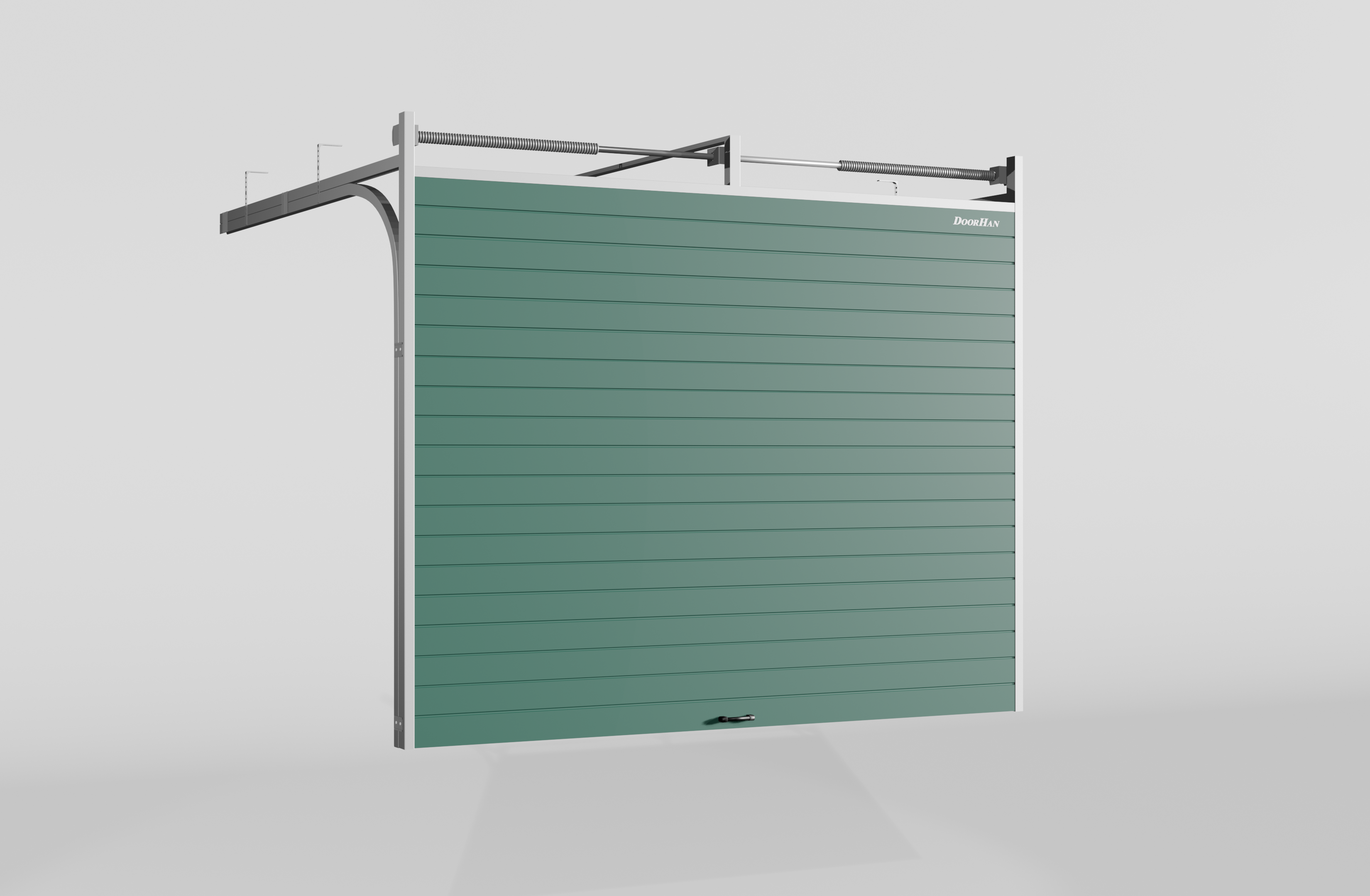 Секционные ворота DoorHan стальные 4100х2400 цвета RAL 6005 (зелёный) с дизайном «доска» с автоматикой