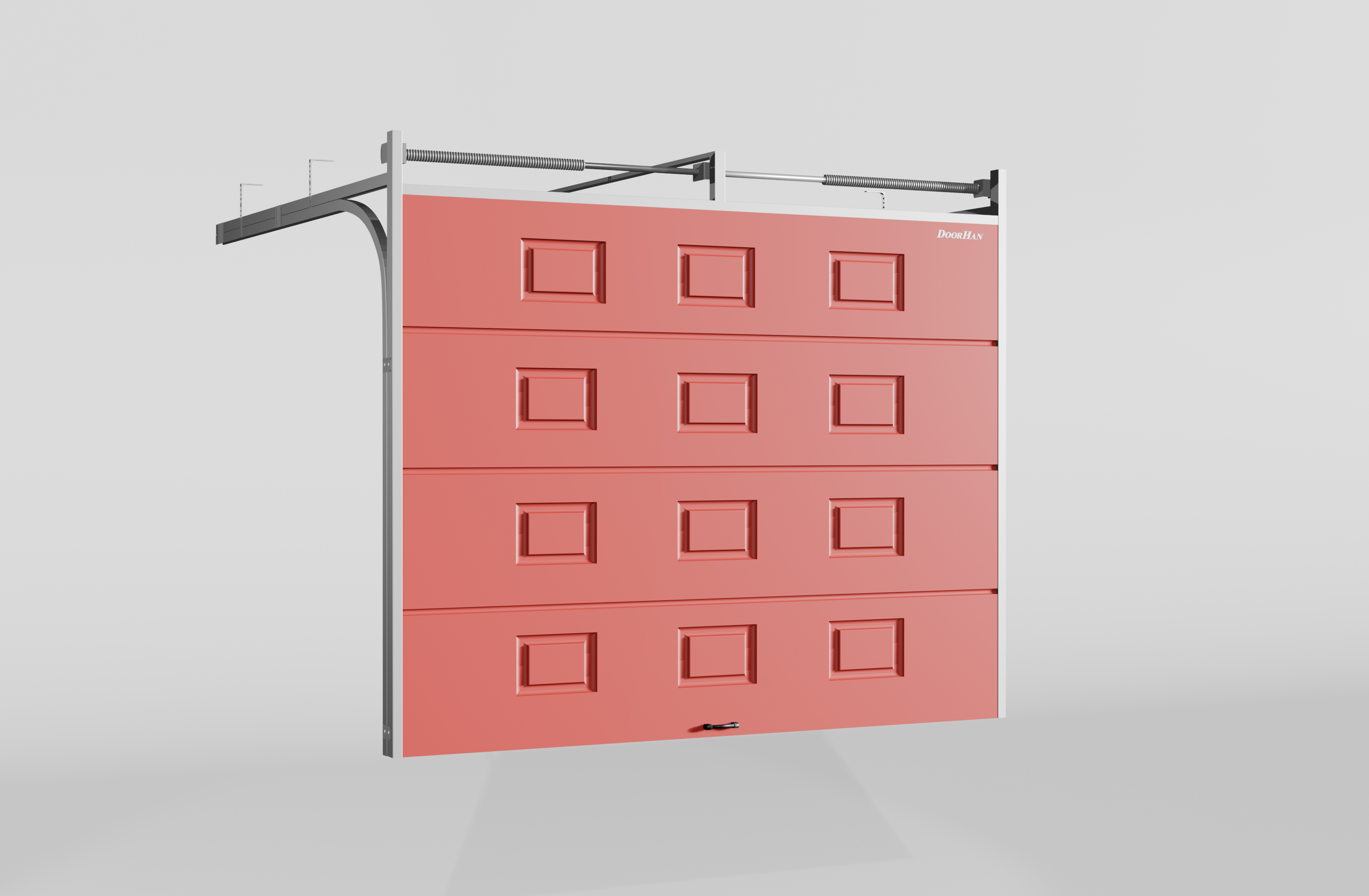 Секционные ворота DoorHan стальные 4100х2400 цвета RAL 3000 (красный) с дизайном «филенка» с автоматикой