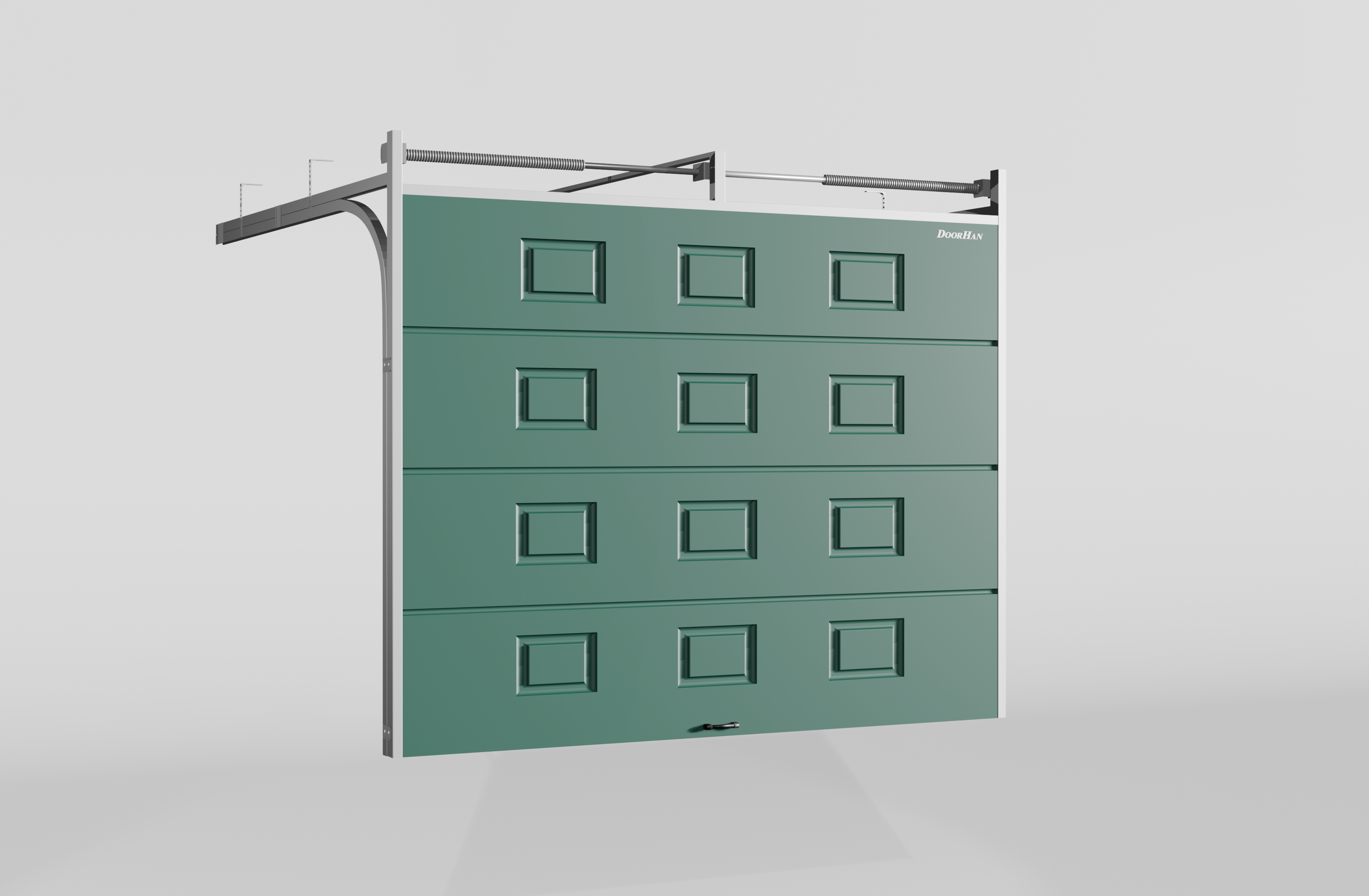 Секционные ворота DoorHan стальные 2900х2900 цвета RAL 6005 (зелёный) с дизайном «филенка» без автоматики