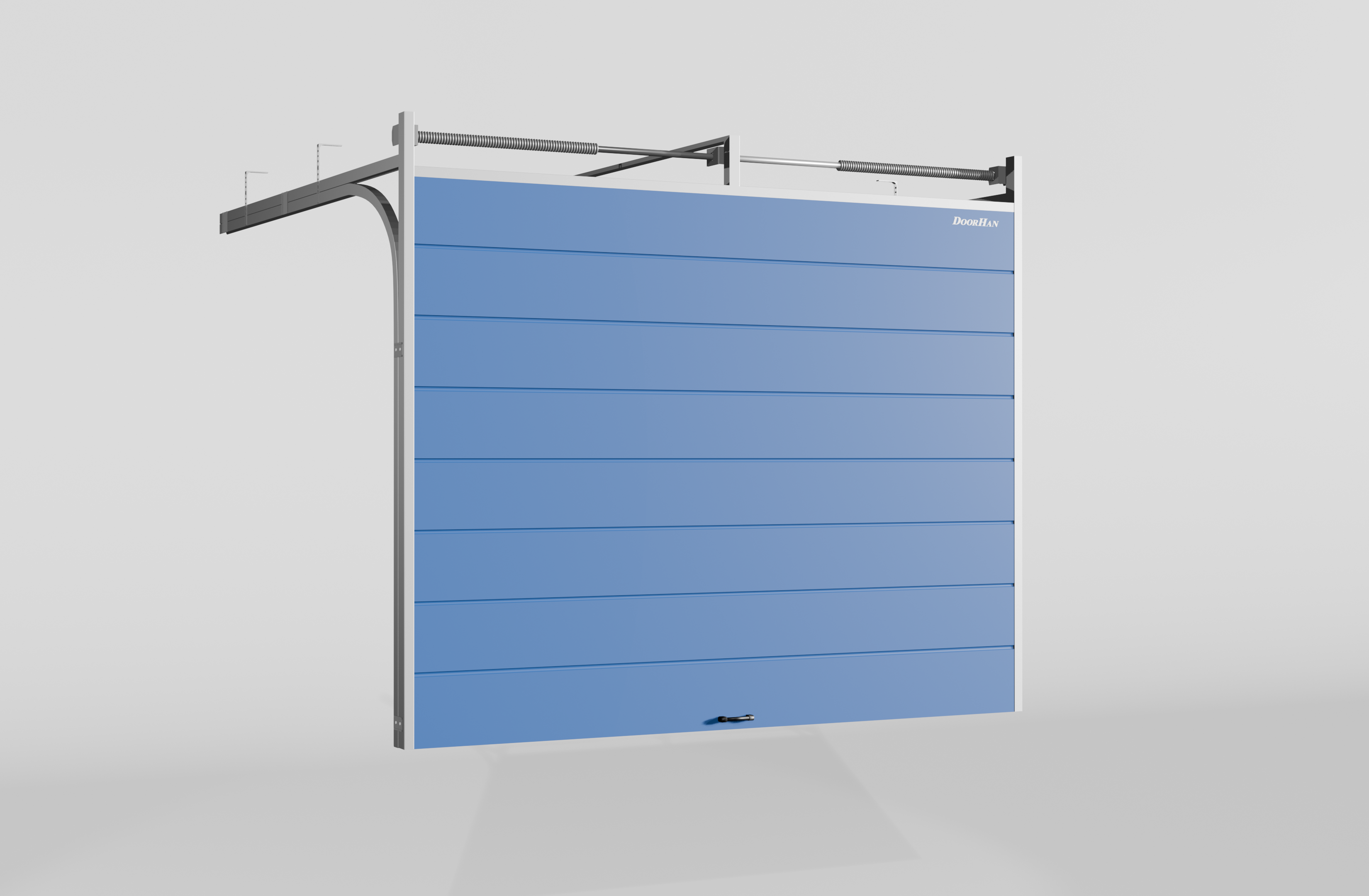Секционные ворота DoorHan стальные 3900х2600 цвета RAL 5005 (синий) с дизайном «широкая центральная полоса» с автоматикой